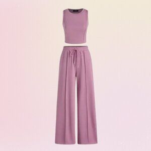 Cider Stitch Tank Top & Elastic Waist Pants Lounge Set – Purple (L)